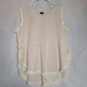 Coco & Carmen Cream Linen Blend Round Hem Sleeveless Top Women's Size L/XL